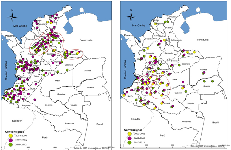 Patrones geográficos de reclutamiento en el ELN y las FARC (2003 – 2012)