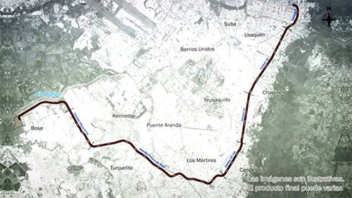 Plano del primer trazado del metro de Bogotá.
