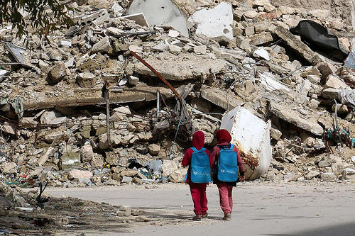 Estudiantes sirias en la ciudad de Aleppo.
