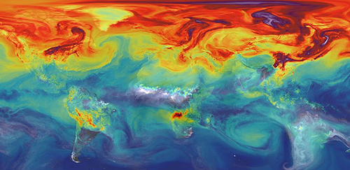 Imágen de la NASA muestra la cantidad de dióxido de carbono en la atmósfera del planeta.