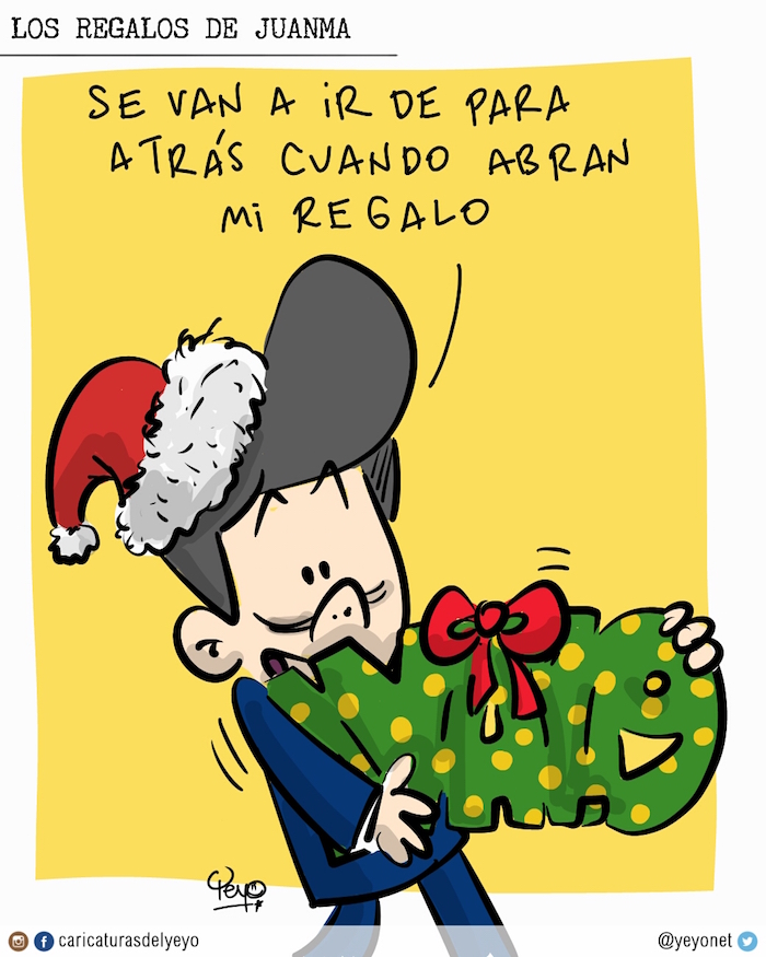 Los regalos de Juanma. Va con un regalo del IVA del 19% y dice: se van a ir para atrás cuando abran mi regalo.