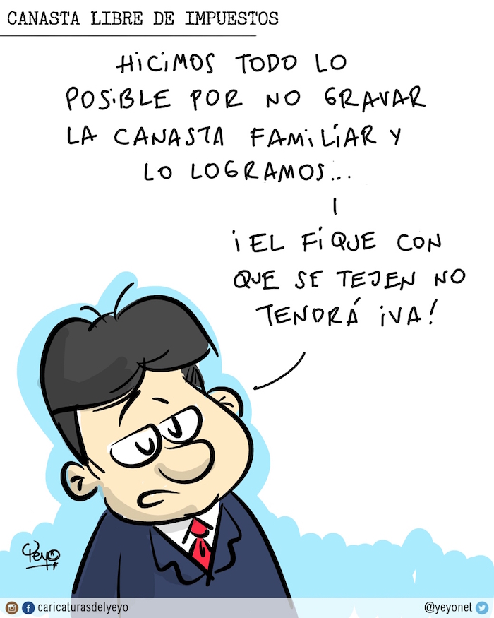 Canasta libre de impuestos. Dice Pachito: hicimos todo lo posible por no gravar la canasta familiar y lo logramos... el fique con el que se teje no tendrá IVA
