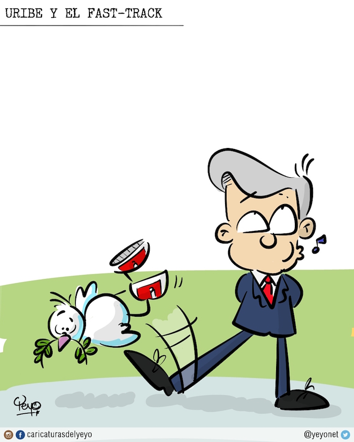 Uribe y el Fast track. El expresidente disimula y le hace zancadilla a la paloma de la paz.