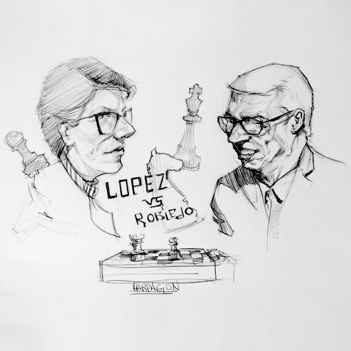 López Vs Robledo. Claudia López y Jorge Robledo enfrentados en un tablero de ajedrez.